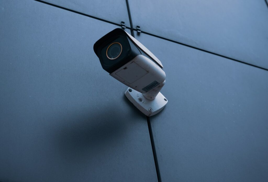 IP security camera mounted on a wall
